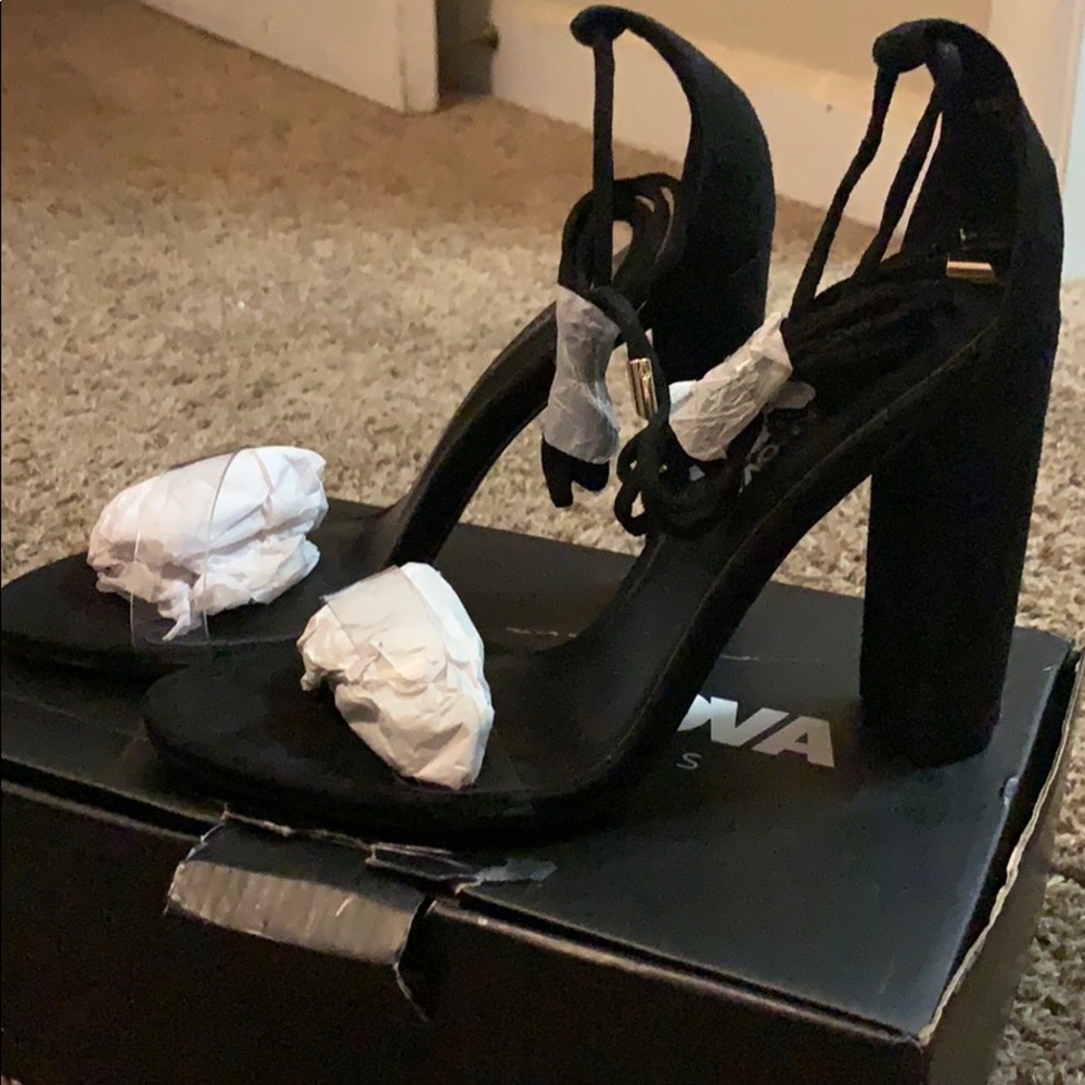 Clear Strapped, Black Heels
